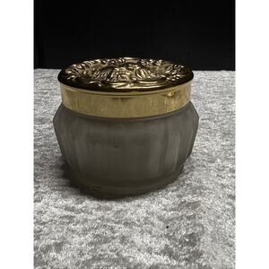 VTG 1960's Estee Lauder Re-Nutriv Face Powder W/ Puff Frosted Glass Jar Gold